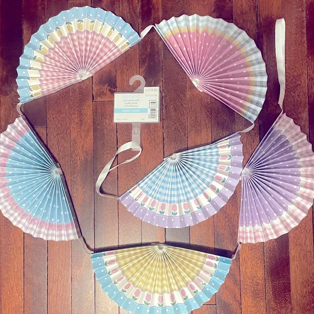 Colorful Easter Fan Garland Party Decoration,Baby Shower, Spring Decor, 6 Feet
